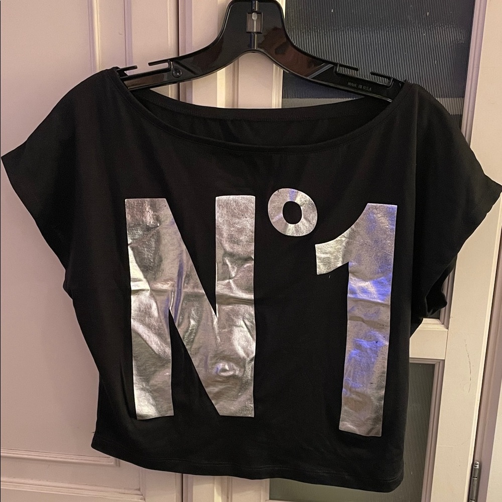 Black Crop Top with Silver 'N°1' GraphicCrop Top T shirt Black w/Metallic Silver